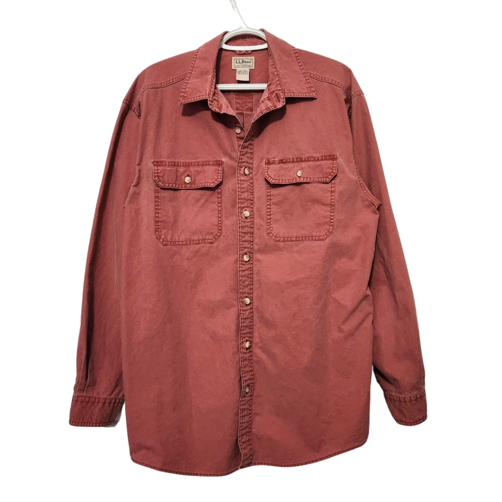 L.L. Bean Buttondown Longsleeves Casual Dress Shirt Faded Red Medium Tall
